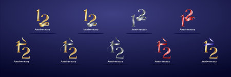 Luxury Logo 12th, 12th Elegant years happy anniversary, Creative design template for celebration, birthday, greeting and invitation. Gold colorのイラスト素材