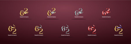 Luxury Logo 62th, 62th Elegant years happy anniversary, Creative design template for celebration, birthday, greeting and invitation. Gold colorのイラスト素材