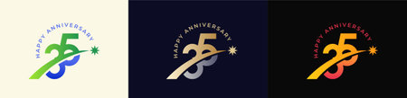 Logo Anniversary with Rising star 35th, 35th Happy Anniversary with Colorful Gradient, Luxury Gold...