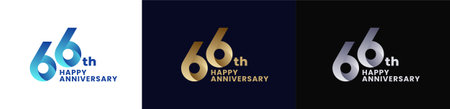 Abstract Twist Logo Anniversary 66th, 66th Happy Anniversary with Colorful Gradient, Luxury Gold and Elegant Silver. Editable fileのイラスト素材
