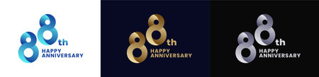 Abstract Twist Logo Anniversary 88th, 88th Happy Anniversary with Colorful Gradient, Luxury Gold and Elegant Silver. Editable fileのイラスト素材