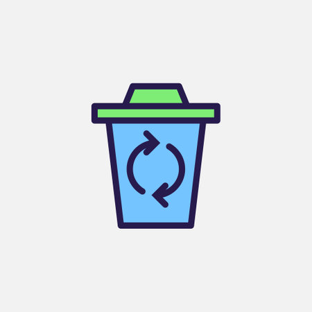Recycle Trash can icon flat, free energy, ecology, renewable and green energy concept. Outline and filled colourful icon.のイラスト素材
