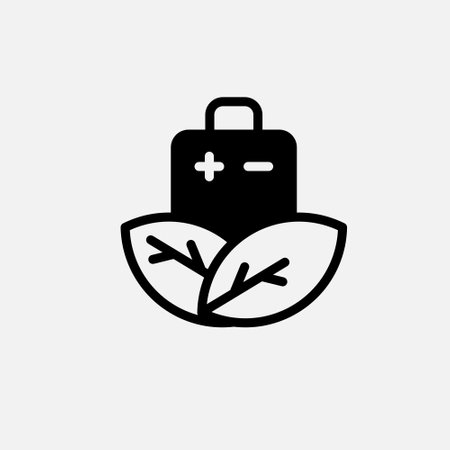 battery and leaf icon semi solid, free energy, ecology, renewable and green energy concept. Glyph icon.のイラスト素材