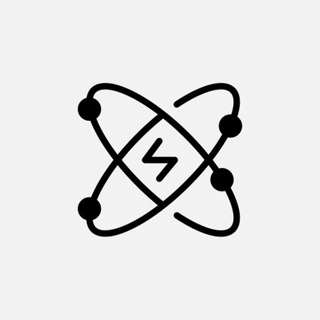 Atom Energy icon line, free energy, ecology, renewable and green energy concept. Linear and lineart icon.のイラスト素材