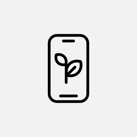 Eco phone from recycle materials and leaf icon line, free energy, ecology, renewable and green energy concept. Linear and lineart icon.のイラスト素材