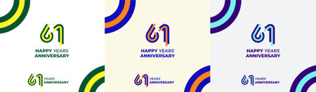 Logo Years Modern Line Colorful 61th, 61th Happy Anniversary with Colorful Line Stack, Minimalist...