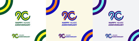 Logo Years Modern Line Colorful 90th, 90th Happy Anniversary with Colorful Line Stack, Minimalist...