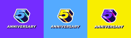 Logo 3D Retro Long Shadow Colorful 5th, 5th Happy Anniversary in Colorful 3D Retro with long shadow...