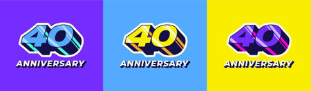 Logo 3D Retro Long Shadow Colorful 40th, 40th Happy Anniversary in Colorful 3D Retro with long...