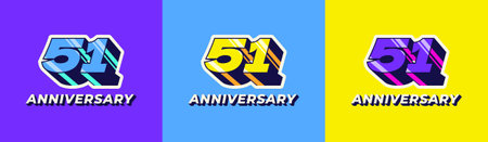 Logo 3D Retro Long Shadow Colorful 51th, 51th Happy Anniversary in Colorful 3D Retro with long...