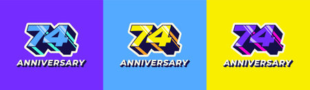 Logo 3D Retro Long Shadow Colorful 74th, 74th Happy Anniversary in Colorful 3D Retro with long...