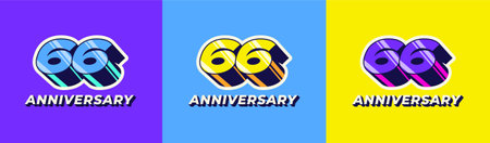 Logo 3D Retro Long Shadow Colorful 66th, 66th Happy Anniversary in Colorful 3D Retro with long...