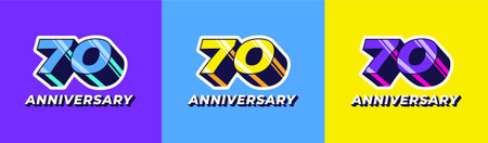 Logo 3D Retro Long Shadow Colorful 70th, 70th Happy Anniversary in Colorful 3D Retro with long...