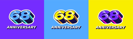 Logo 3D Retro Long Shadow Colorful 68th, 68th Happy Anniversary in Colorful 3D Retro with long...