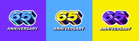 Logo 3D Retro Long Shadow Colorful 65th, 65th Happy Anniversary in Colorful 3D Retro with long...