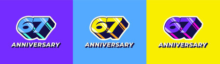 Logo 3D Retro Long Shadow Colorful 67th, 67th Happy Anniversary in Colorful 3D Retro with long...
