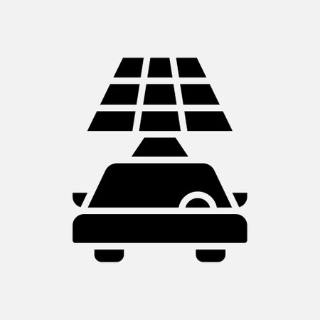 electric car solar energy icon Glyph, free energy, ecology, renewable and green energy concept. Black and solid icon.のイラスト素材