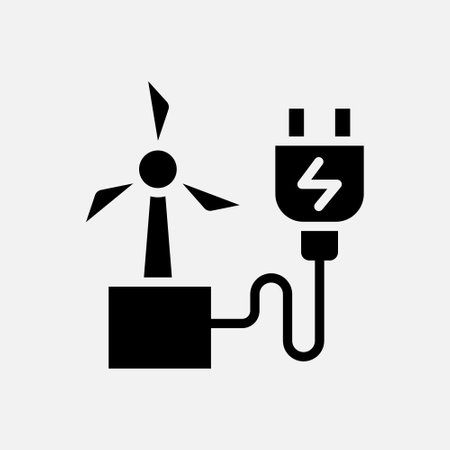 windmill charge icon Glyph, free energy, ecology, renewable and green energy concept. Black and solid icon.のイラスト素材