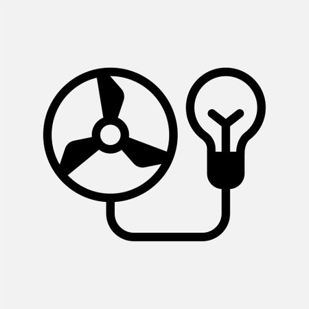 turbine and bulb lamp icon Semi solid, free energy, ecology, renewable and green energy concept. Black and semi solid icon.のイラスト素材