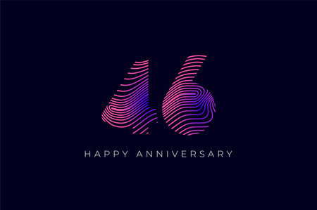 Numeric Design with Line Curve 46th, 46th Happy Anniversary with Gradient Colorful Line wave. Tech,...