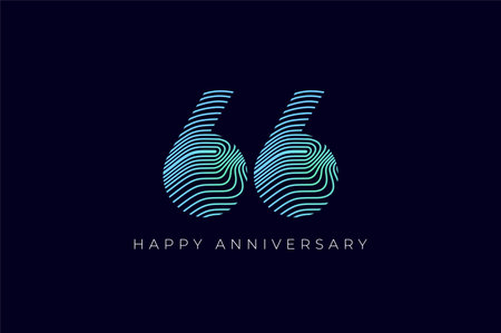 Numeric Design with Line Curve 66th, 66th Happy Anniversary with Gradient Colorful Line wave. Tech, futuristic and science conceptのイラスト素材
