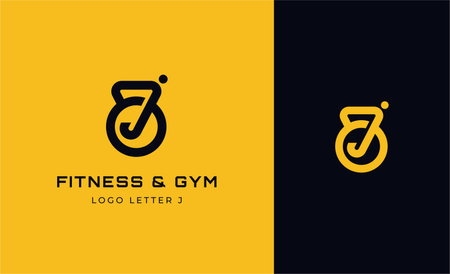 Logo Fitness letter J with Gym equipment concept. Dumbble, bumble, kettlebell concept. Fitness,...