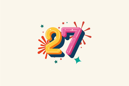 Logo Number Colorful 27th, 27th Happy Birthday or Anniversary with fireworks concept. Happiness and funny design concept.のイラスト素材