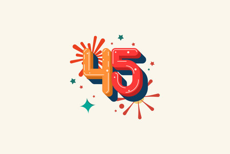 Logo Number Colorful 45th, 45th Happy Birthday or Anniversary with fireworks concept. Happiness and...