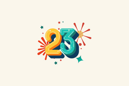 Logo Number Colorful 23th, 23th Happy Birthday or Anniversary with fireworks concept. Happiness and...