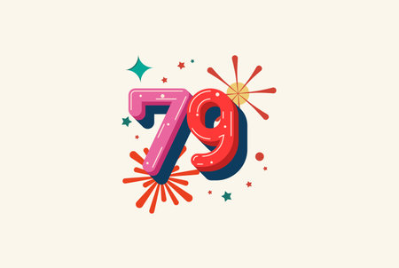 Logo Number Colorful 79th, 79th Happy Birthday or Anniversary with fireworks concept. Happiness and...