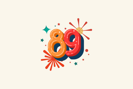 Logo Number Colorful 89th, 89th Happy Birthday or Anniversary with fireworks concept. Happiness and...