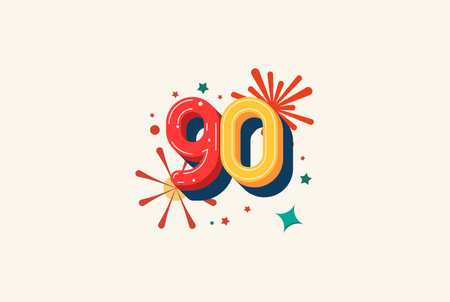 Logo Number Colorful 90th, 90th Happy Birthday or Anniversary with fireworks concept. Happiness and...