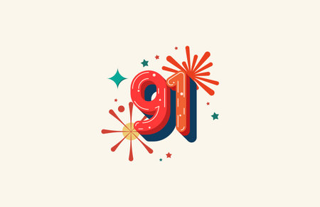 Logo Number Colorful 91th, 91th Happy Birthday or Anniversary with fireworks concept. Happiness and...