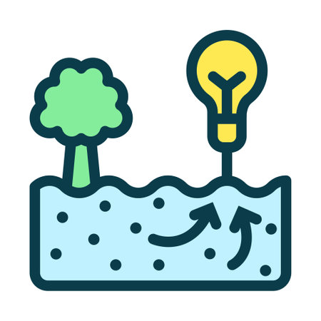 Icon Line Colored geothermal and soil energy charging bulb light. Renewable energy, ecology and energy alternative. Outline fill icon conceptのイラスト素材