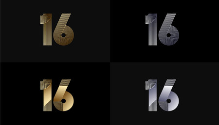 Number Design Line Stripes in Luxury Gold 16th, 16th Years Anniversary with Gold Metallic Line...