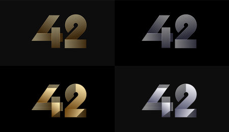 Number Design Line Stripes in Luxury Gold 42th, 42th Years Anniversary with Gold Metallic Line ,Luxury, Line and shape concept.のイラスト素材