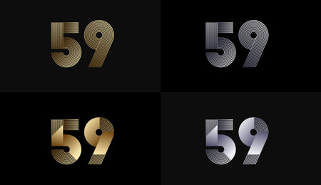 Number Design Line Stripes in Luxury Gold 59th, 59th Years Anniversary with Gold Metallic Line...
