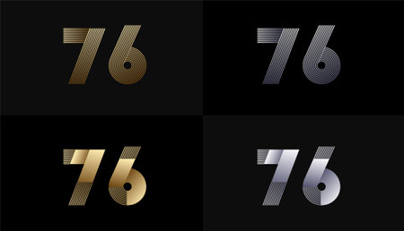 Number Design Line Stripes in Luxury Gold 76th, 76th Years Anniversary with Gold Metallic Line...