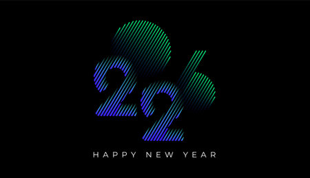 Happy New Year 2026 diagonal stripes line in vibrant colour, celebration, greeting card, invitation,...