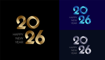 Happy New Year 2026 abstract twist in Colorful Gradient, Luxury Gold and Silver , celebration,...