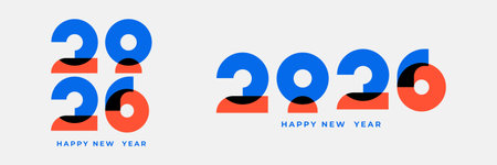 Happy New Year 2026 minimalist geometric style with bright colourful, celebration, greeting card,...