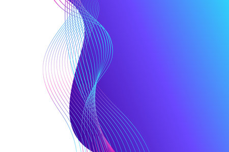 Abstract swirl stripes line neon blue on gradient background background. Luxury, bright and modern concept with copy space.のイラスト素材