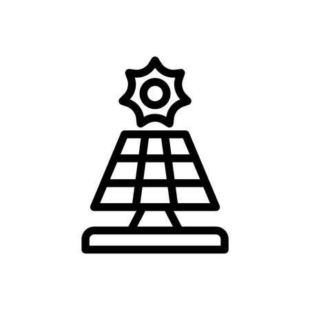 Icon Line solar panel, sun energy. Free energy, ecology, renewable, green energy and solar power plant concept. Linear and Outline icon.のイラスト素材