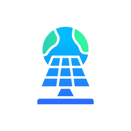 Icon Flat Gradient globe and solar panel. Free energy, ecology, renewable, green energy and solar power plant concept. Gradient blue and Flat icon.のイラスト素材