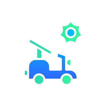 Icon Flat Gradient solar powered electric motorbike with sun symbol. Free energy, ecology, renewable, green energy and solar power plant concept. Gradient blue and Flat icon.のイラスト素材