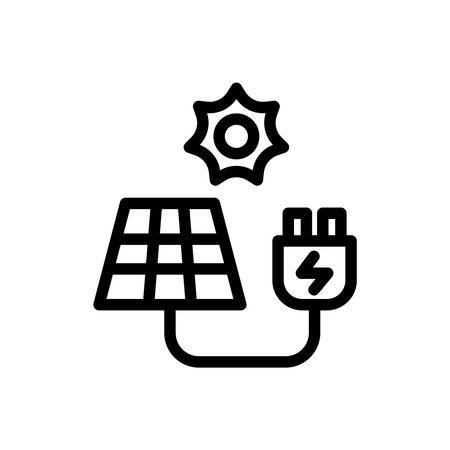 Icon Line electric charging with solar panel. Free energy, ecology, renewable, green energy and solar power plant concept. Linear and Outline icon.のイラスト素材
