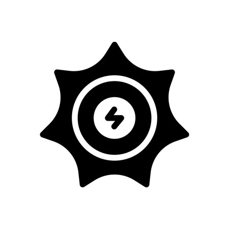 Icon Glyph sun power energy symbol. Free energy, ecology, renewable, green energy and solar power plant concept. Black and Semi Solid icon.のイラスト素材