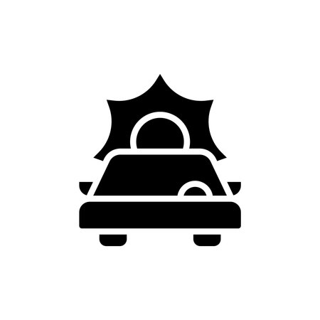 Icon Glyph solar powered electric car with sun symbol. Free energy, ecology, renewable, green energy and solar power plant concept. Black and Solid icon.のイラスト素材