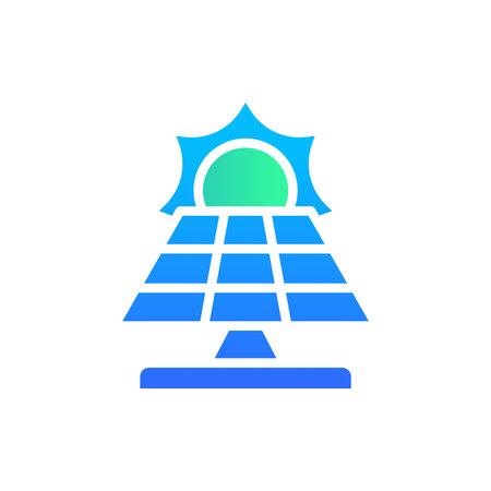Icon Flat Gradient solar panel, sun energy. Free energy, ecology, renewable, green energy and solar power plant concept. Gradient blue and Flat icon.のイラスト素材