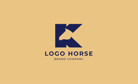 Logo horse with letter K in minimalist concept. Simplicity and modern logo template vector head horse ,bold and strong company brand.のイラスト素材